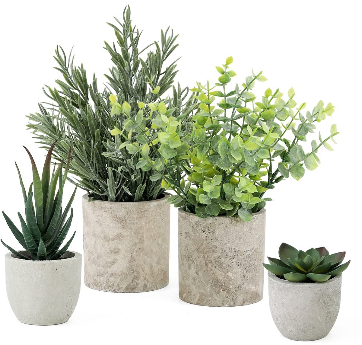 Omgoods - 4 Stuks Kunstplanten in Pot - Eucalyptus en Rozemarijn voor Thuisdecoratie
