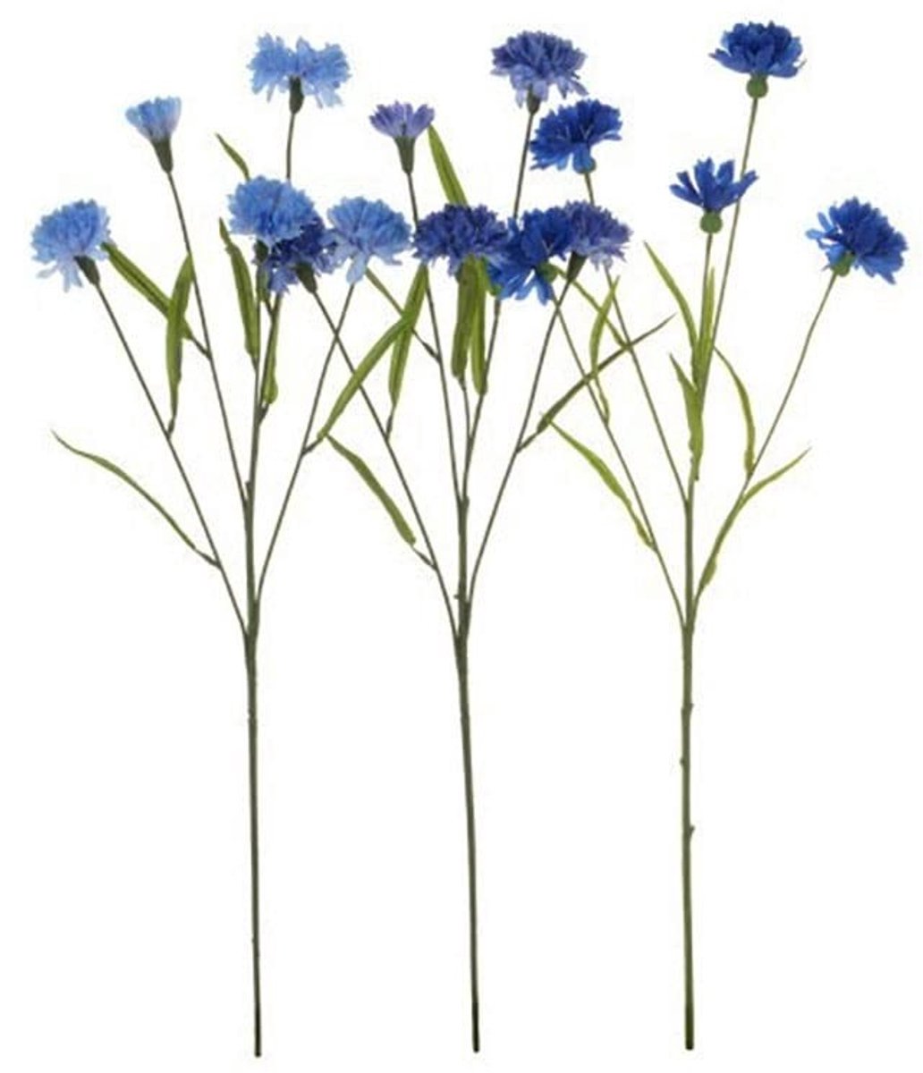 Omgoods - Set van 3 Kunststof Blauwe Korenbloemen met Bladeren