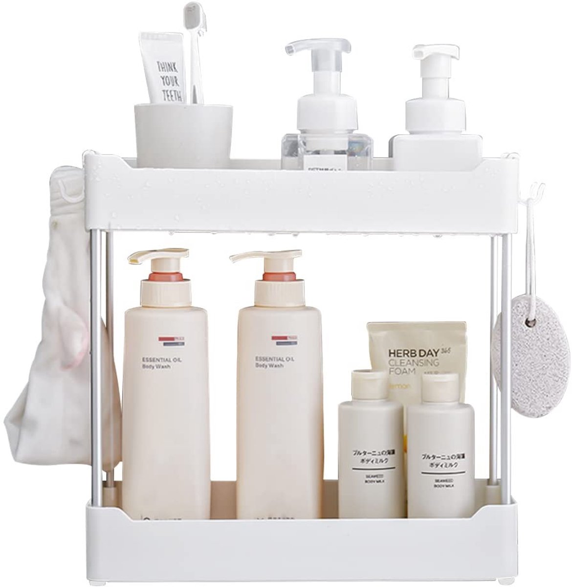 Omgoods - Badkamer-organisatierek met 2 verdiepingen - Wit afneembaar cosmetica-rek