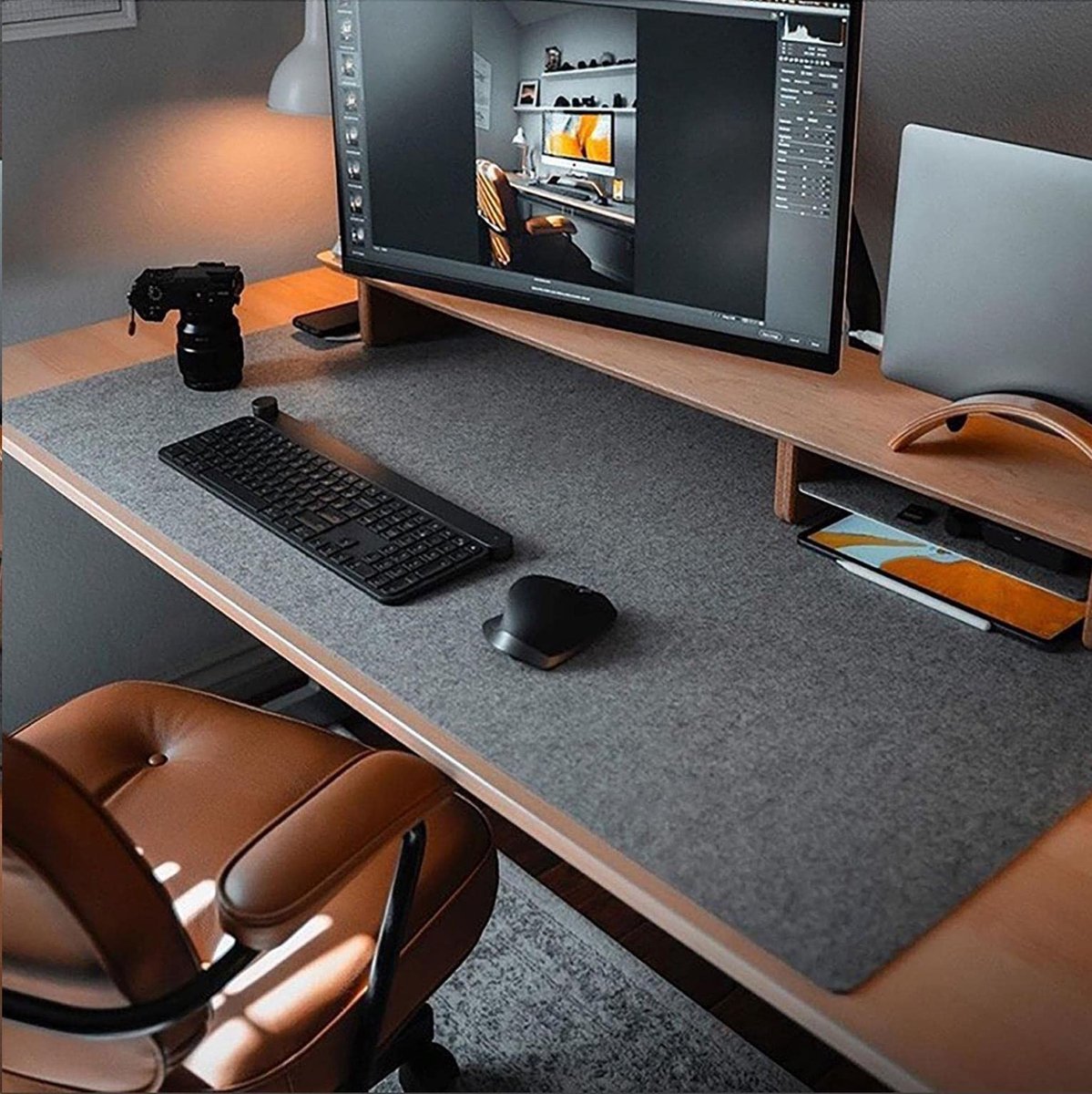 Omgoods - Felt Desk Pad - Grote Computer Mat 90x40cm, Lichtgrijs
