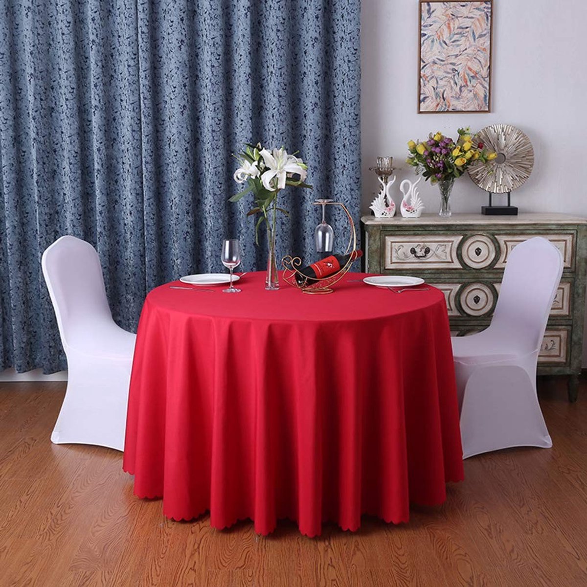 Omgoods - Ronde Polyester Tafellaken 240 cm Diameter Rood