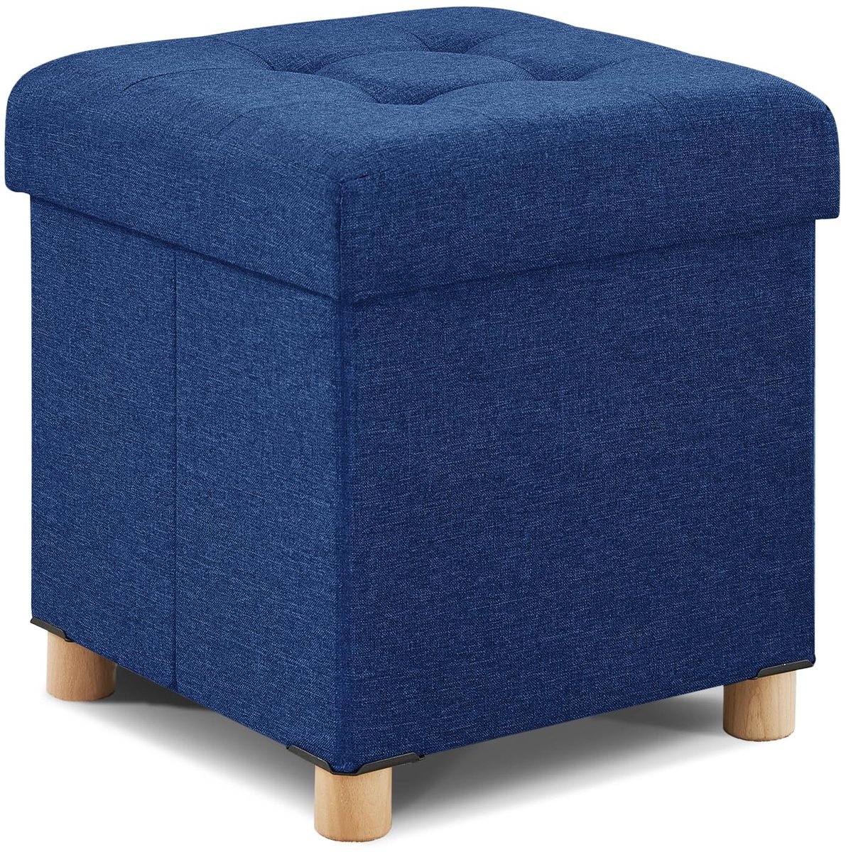 Omgoods - Opbergpoef met Houten Poten en Opbergfunctie, 38 x 38 x 38 cm