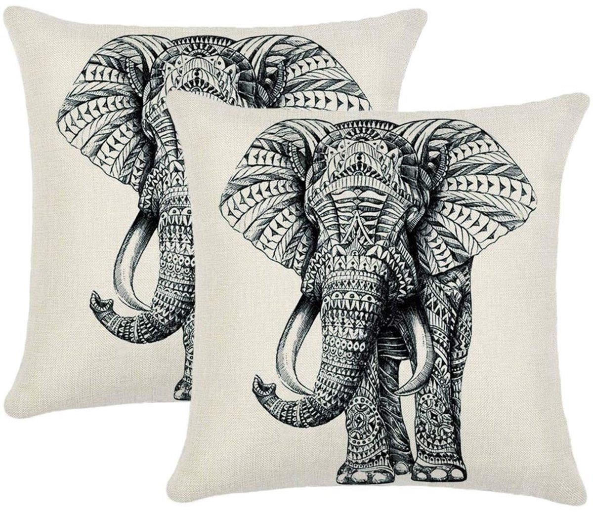 Omgoods - Set van 2 Olifanten Kussenhoezen 45 x 45 cm voor Thuisdecoratie