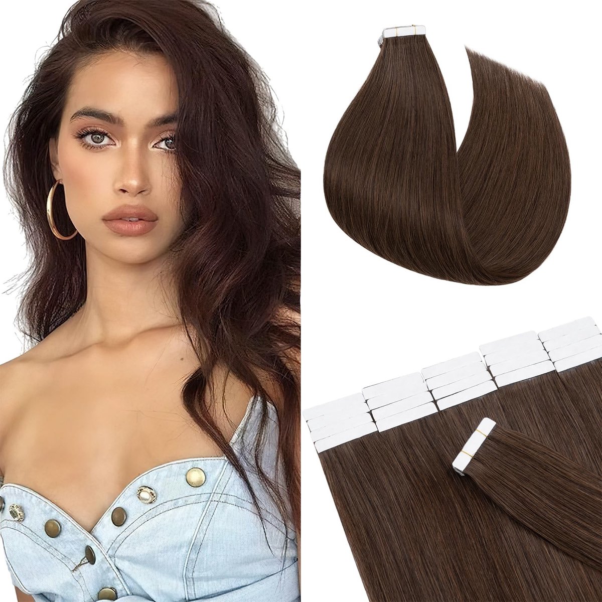 Omgoods - Tape in Haarextensions van Menselijk Haar Medium Bruin