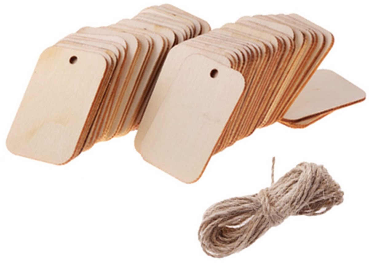 Omgoods - 100 Stuks Houten Cadeaulabels - Voor Prijs- en Bagagelabels