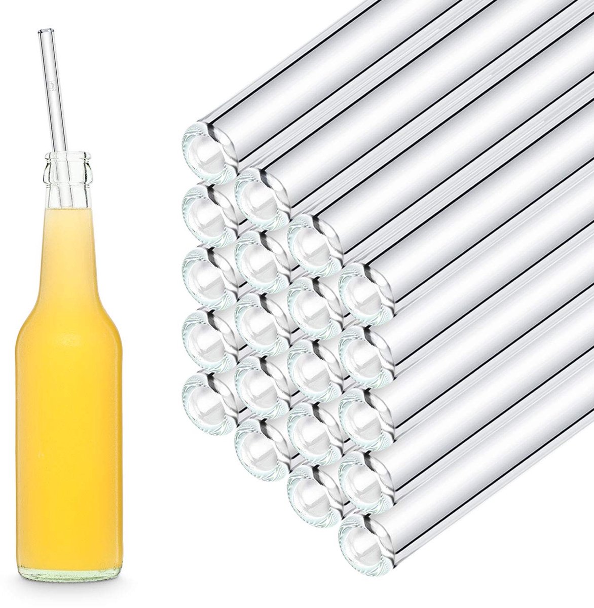 Omgoods - Herbruikbare Glazen Rietjes - 30 cm - Voor Longdrinks, Smoothies - Vaatwasserbestendig