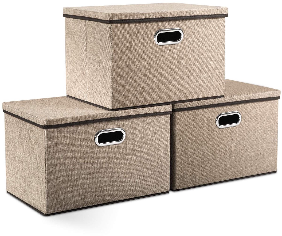 Omgoods - Set van 3 Vouwbare Opbergdozen van Linnen met Deksel