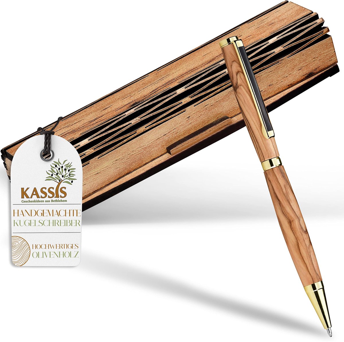 Omgoods - Elegante Olijfhouten Balpen met Houten Kist