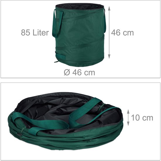 tuinzak pop up - set van 3 - 85 liter - staand - Ø 46 cm - groen — afbeelding 3