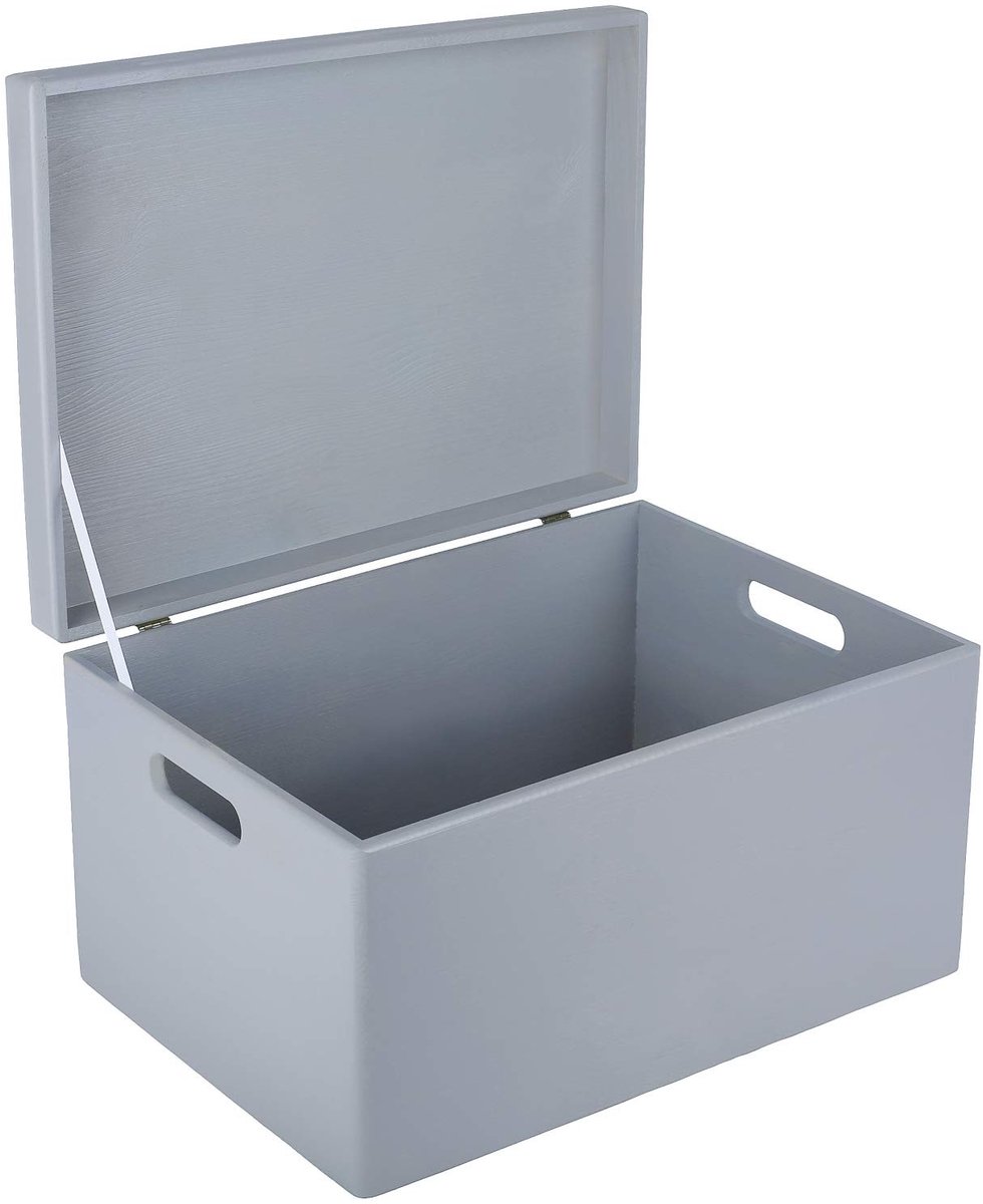 Omgoods - Houten Opbergdoos met Deksel, 40x30x24cm, Grijs