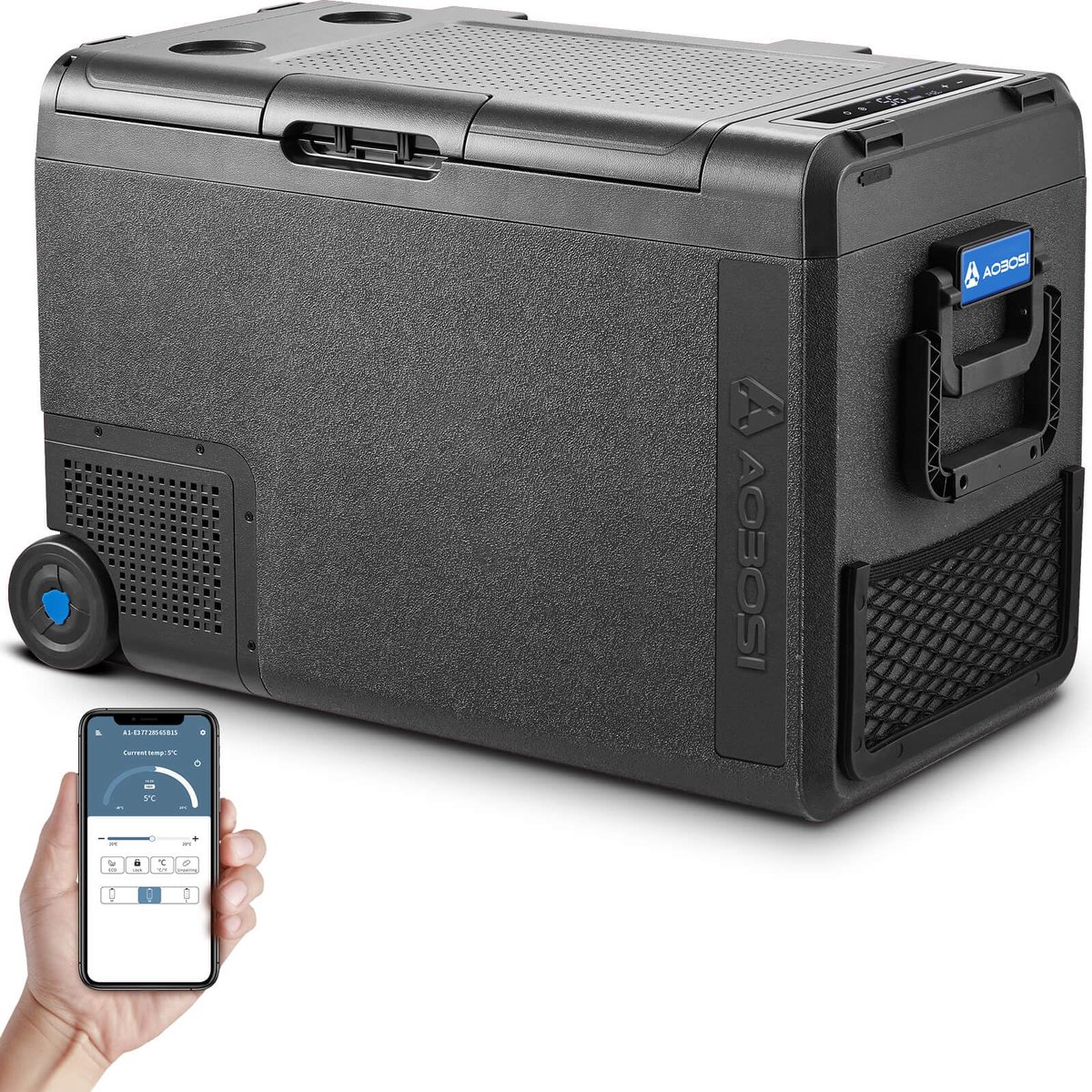 SnelShoppen - Compressor-koelbox 48 liter, 12/24 V en 100-240 V, elektrische koelbox -20 °C tot 20 °C met USB-aansluiting voor auto, vrachtwagen, boot