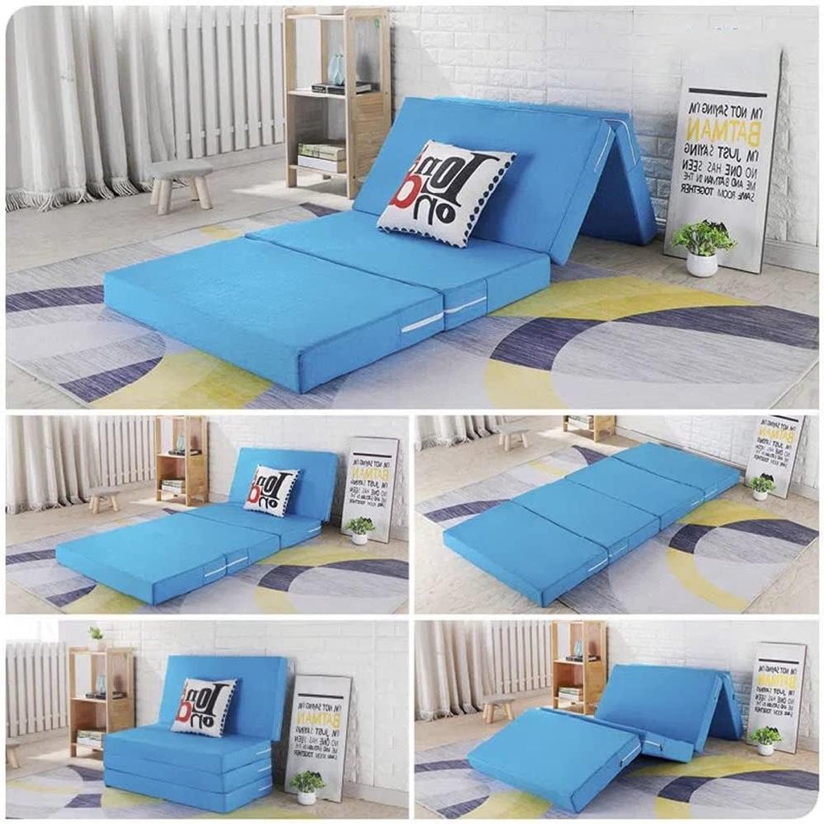 Draagbaar Matras - Vouwmatras Gastenmatras - Logeren Kamperen - Waterproof Hoes - Eenpersoons - Blauw