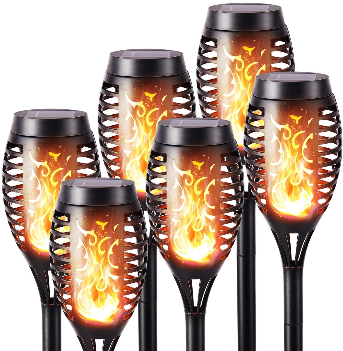 Omgoods - Set van 6 Zonne Tuin Fakkels met Realistisch Vlameffect