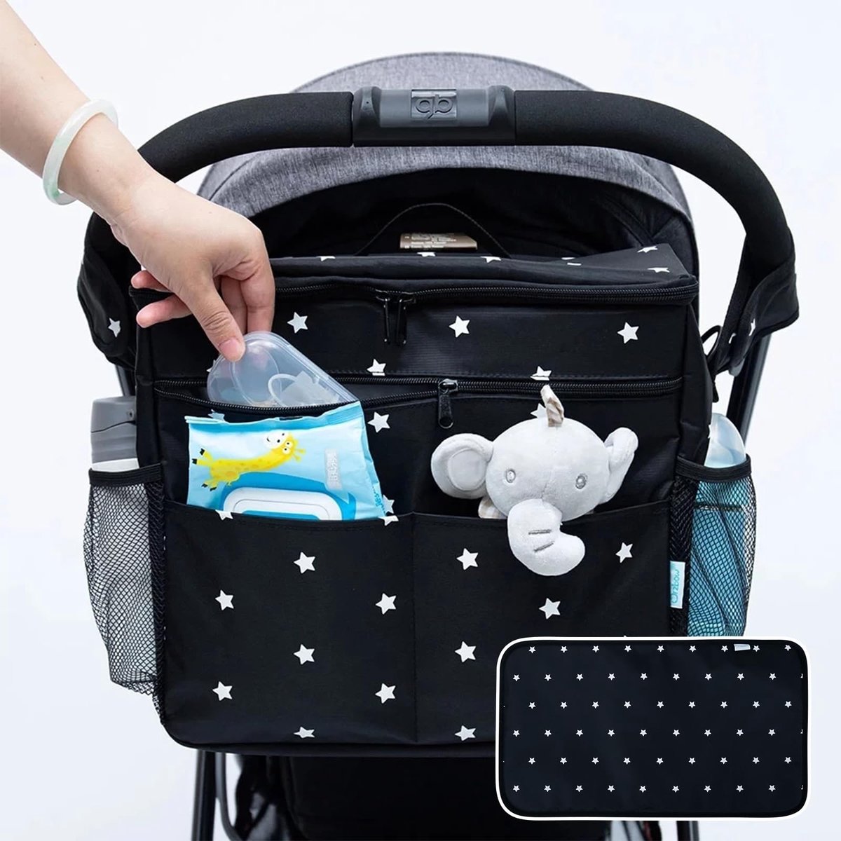 Omgoods - Grote Buggy Organizer met Waterdichte Diaper Bag en 2 Bekers - Zwart