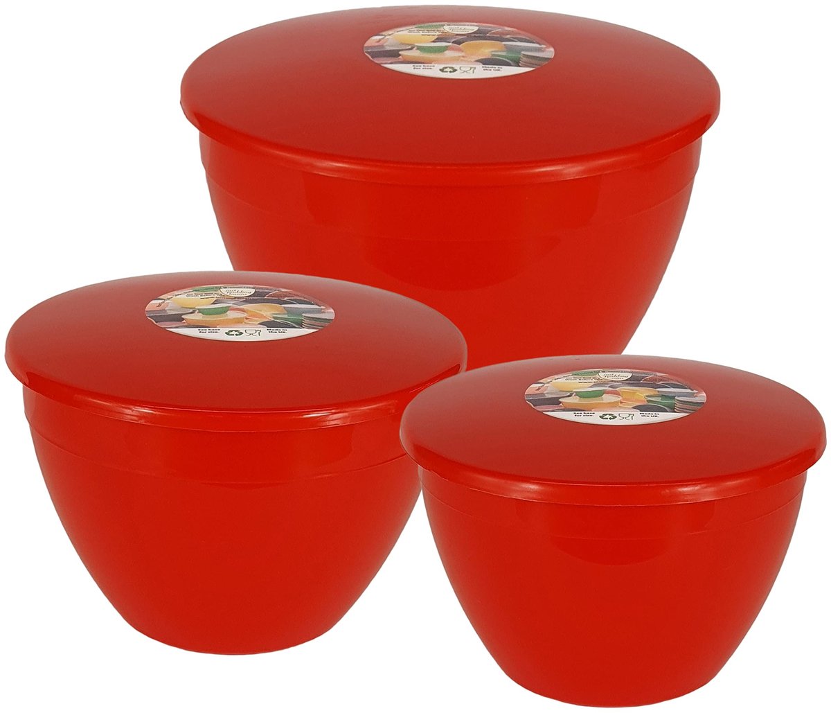 Omgoods - Set van 3 Plastic Puddingkommen met Deksel in Rood