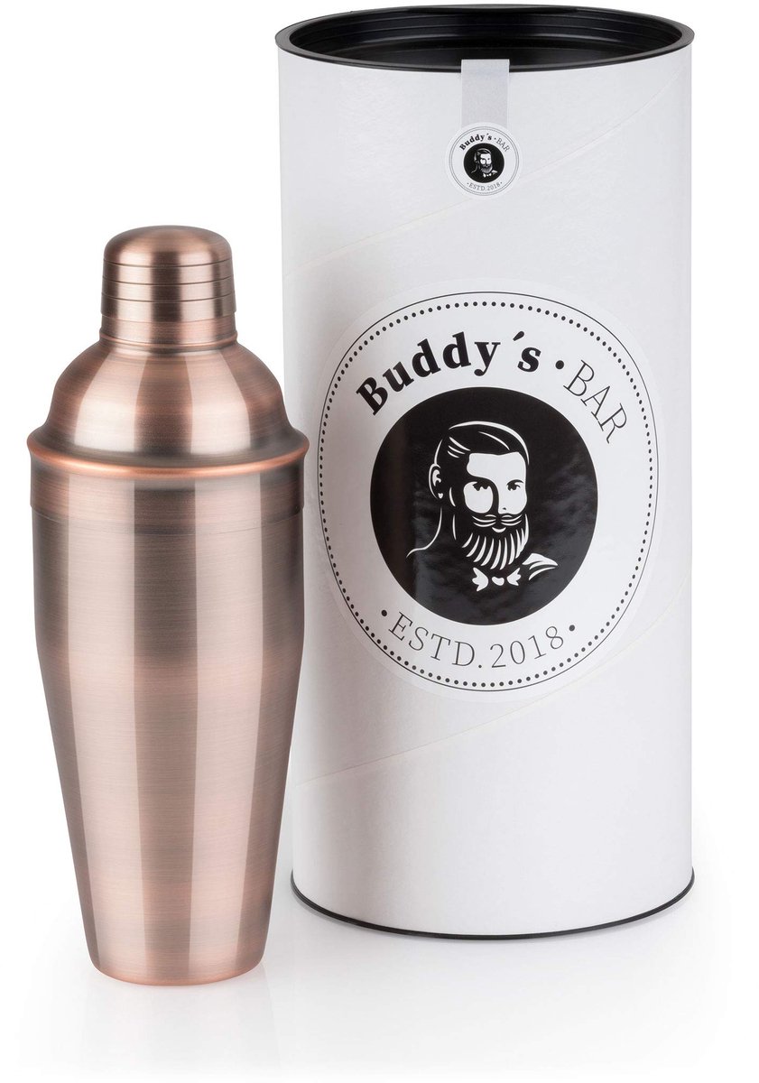 Buddy´s Classic - cocktail shaker - 700 ml - RVS - antiek koper - met geschenkdoos