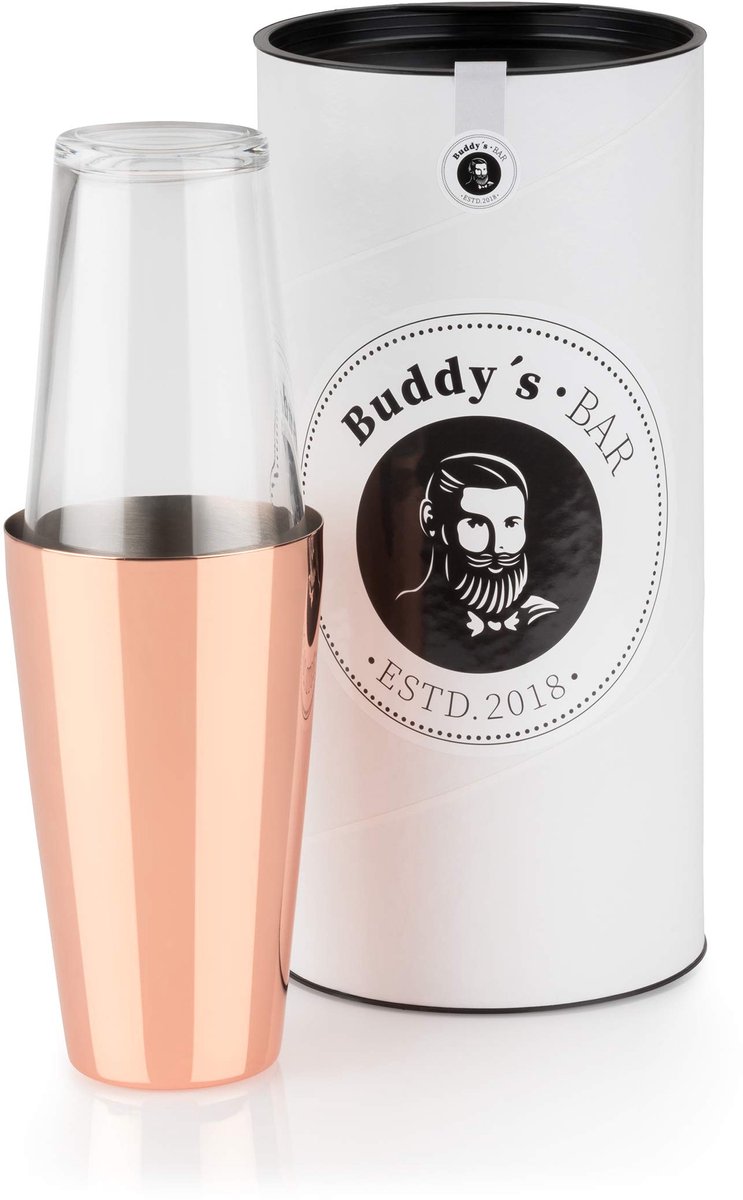 Buddy´s Boston shaker - cocktail shaker set - 700 ml beker en 400 ml glas - RVS - gepolijst koper