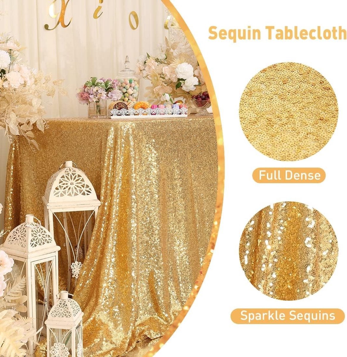 Omgoods - Gouden Pailletten Tafelkleed voor Feesten - 150x305 cm