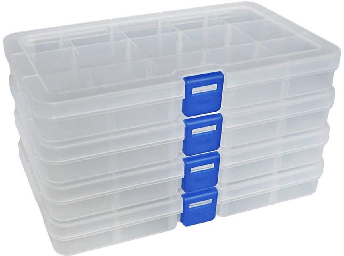 Omgoods - Plastic Opbergdoos met Verstelbare Compartimenten, 4 Packs