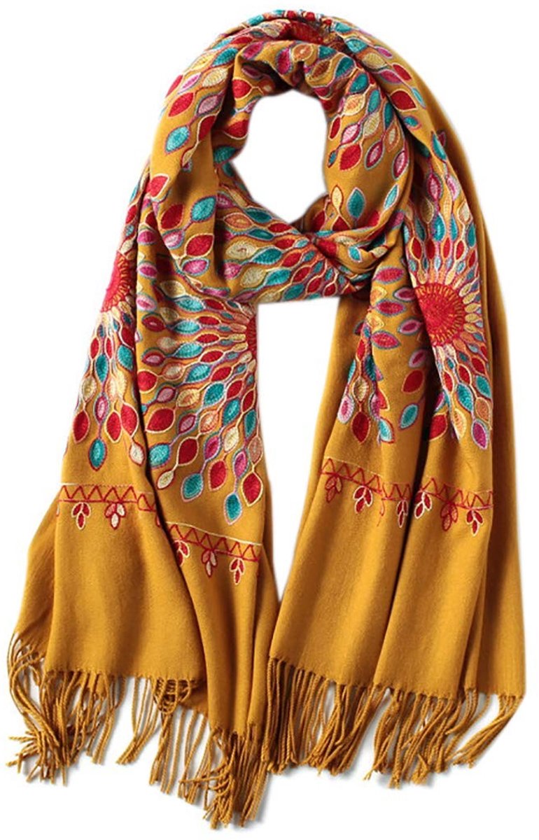 Omgoods - Elegante Oversized Sjaal met Borduursels voor Vrouwen