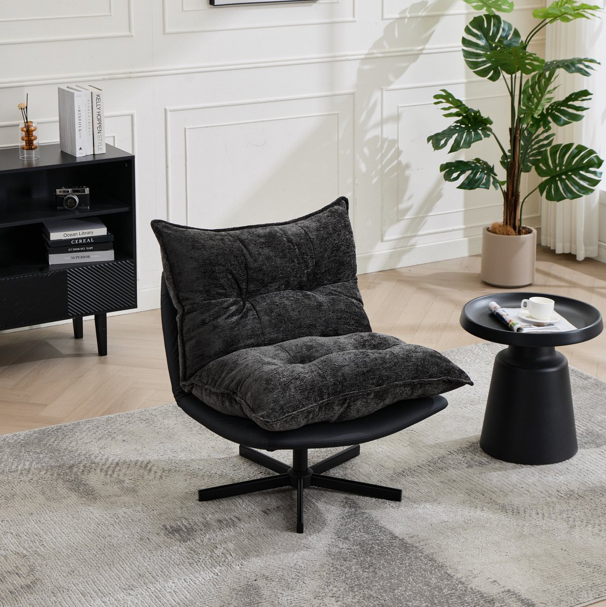 MODENUIT Fauteuil 81 x 106 x 79 cm - 360° Draaibaar En Verstelbare Rugleuning - Woonkamer - Stof Grijs