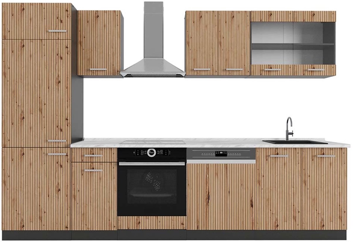 Vicco R-Line Complete keukeneenheid – 300 cm, WB Marmer Artisanaal eiken/antraciet
