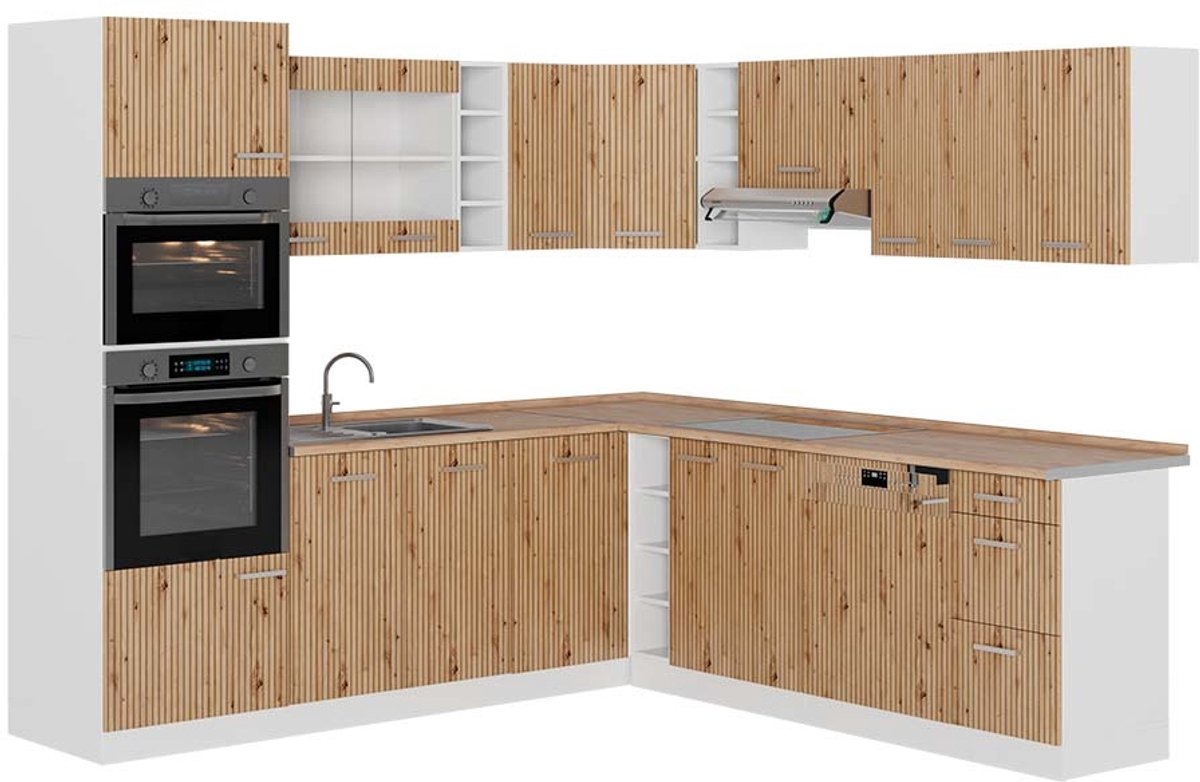 Vicco Hoekkeuken R-Line, Artisanaal eiken/Wit, 247 x 237 cm, WB Eik
