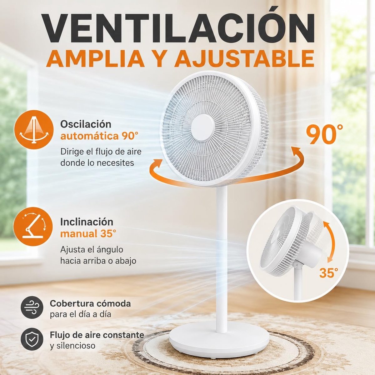 SnelShoppen - Draagbare Ventilator - Regelbare Tafelventilator - Krachtige Stille Metalen Ventilator - Wit - 50W - Ideaal voor Thuis, Camping, Tuin en