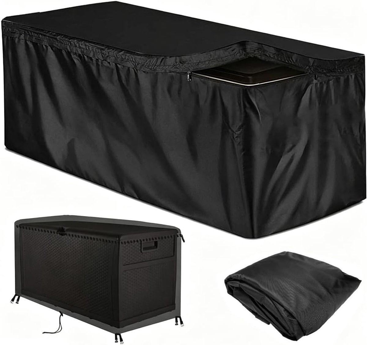 Dek Box Cover, waterdichte Oxford stof Tuin Opberghoes voor stofbescherming Deck Box Container 130x60x71cm Zwart