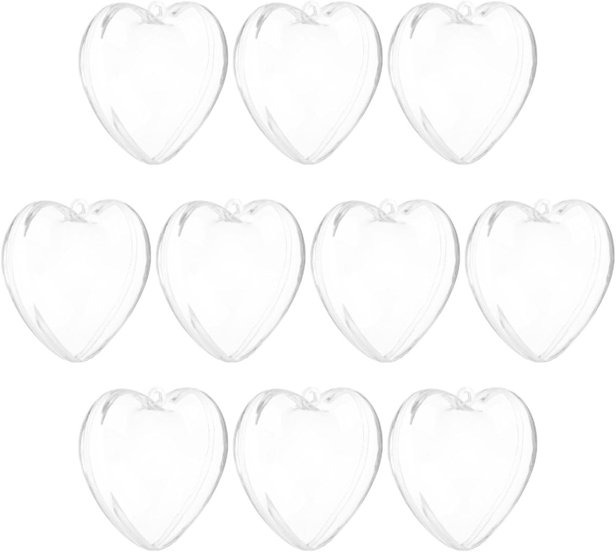 10 stuks transparante hartversieringen, vulbaar, 8 cm, kunststof ballen, om op te hangen in hartvorm, transparant, voor kerstdecoratie, feest, bruiloft