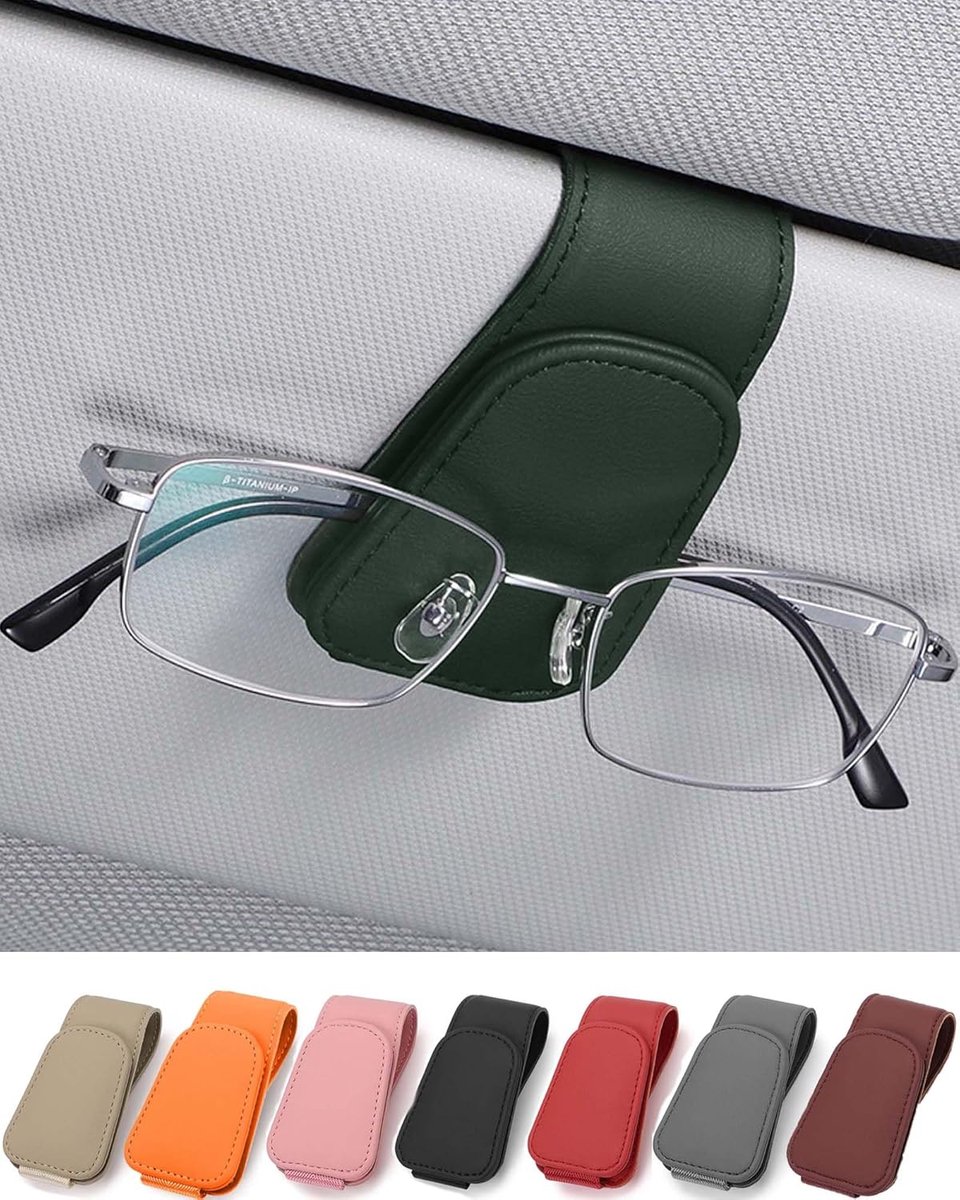 Brillenhouder voor Auto Zonneklep, Leer Zonnebrilhouder voor Autobrilhouder, Autovizier, Brilhouder, Clip voor Zonneklep, Groen