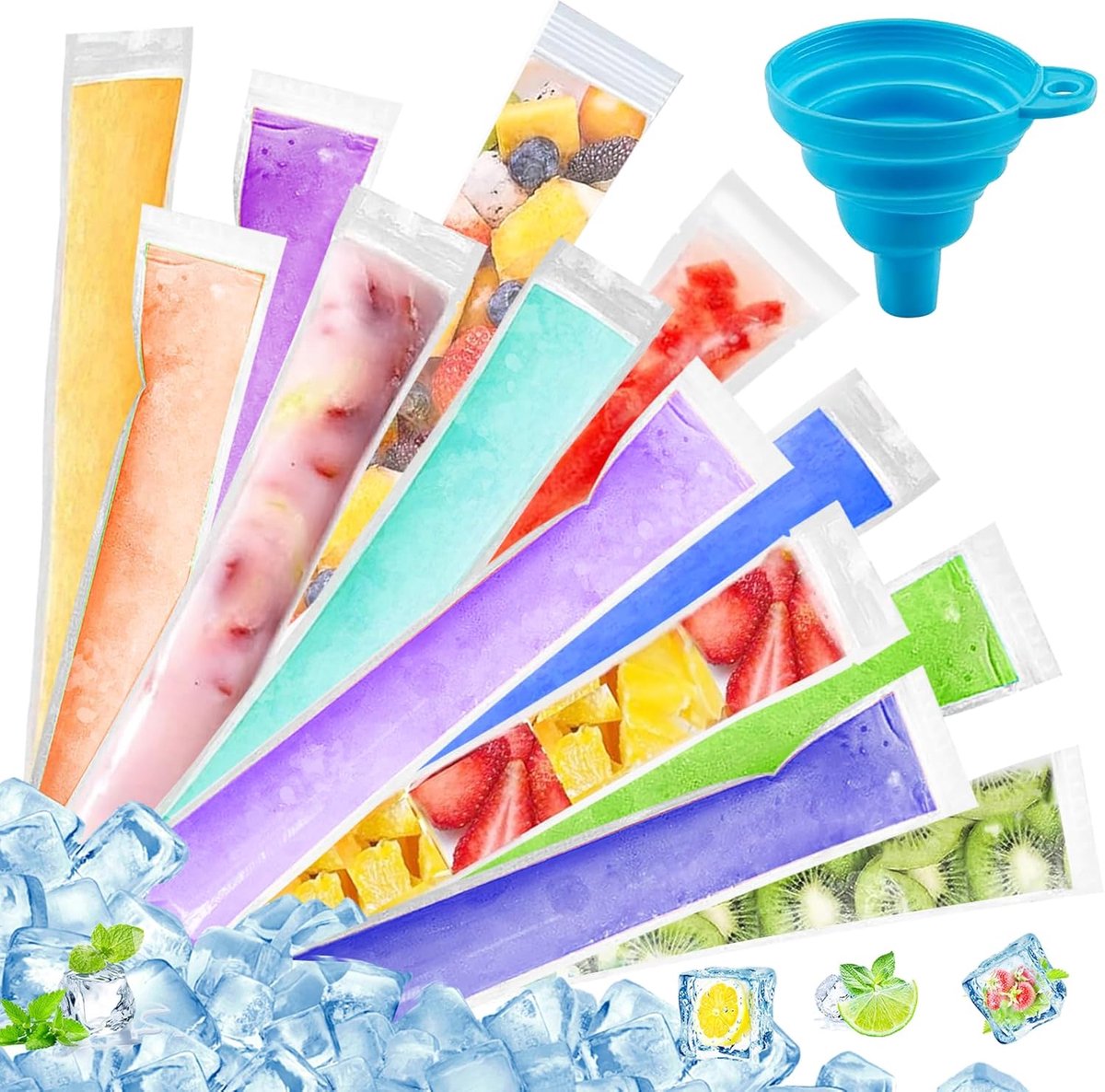 300 stuks wegwerp-ijszakken met trechter voor doe-het-zelf yoghurt smoothies ijs - BPA-vrij ijslolly