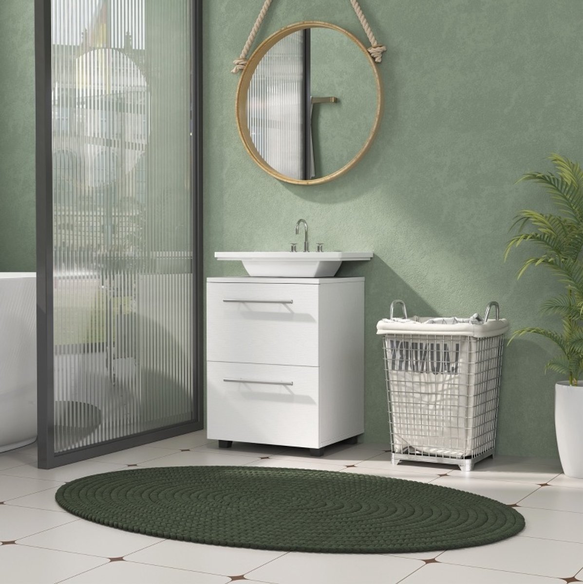 COVREO Badkamerkast 41,5 x 35,5 x 59 cm wit, spaanplaat met lade