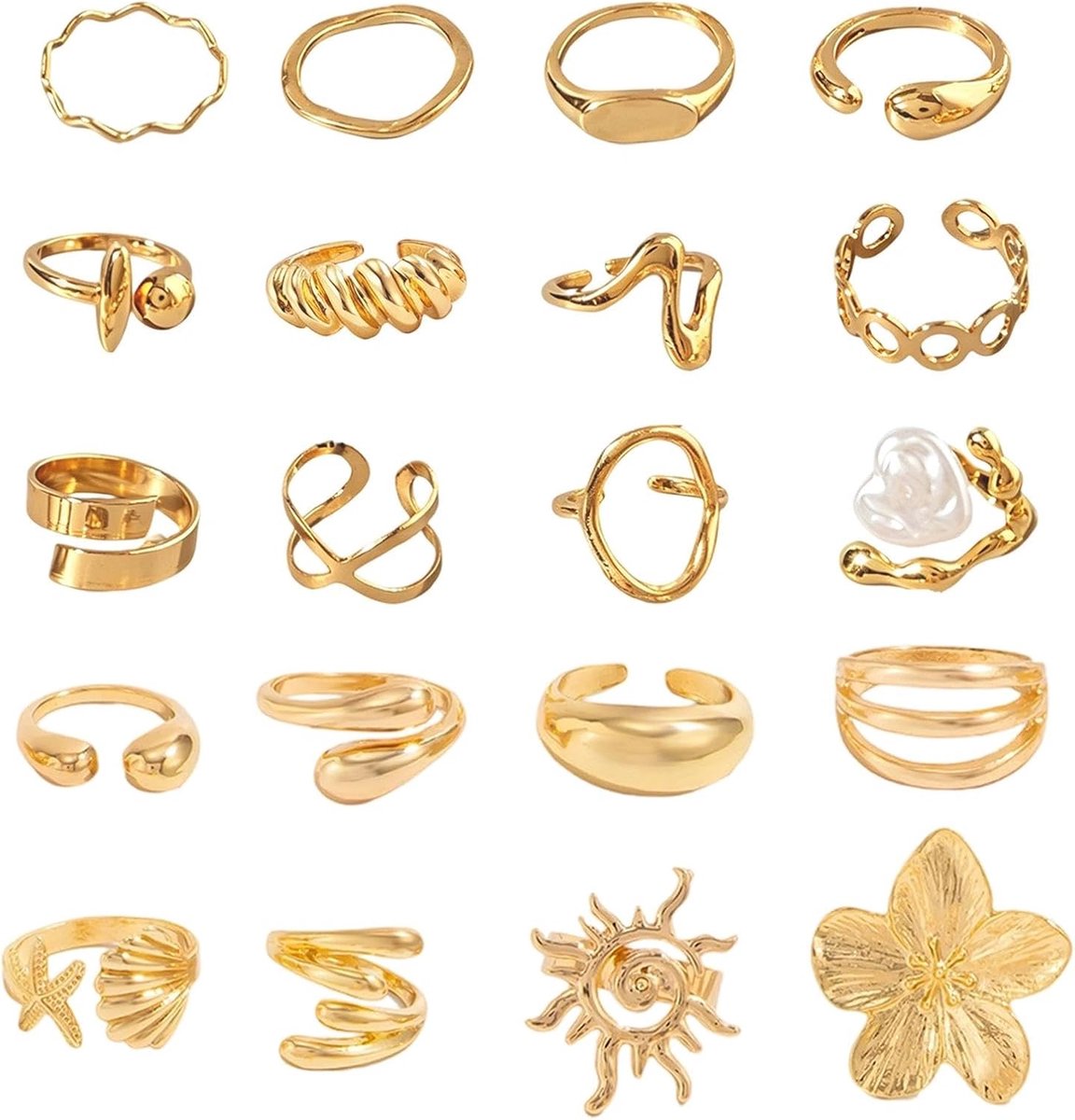 Ringen voor vrouwen, verstelbare stapelbare ringen, gouden set van waterdicht materiaal, elegante vintage knokkelring ringen voor dames als cadeau of dagelijks gebruik