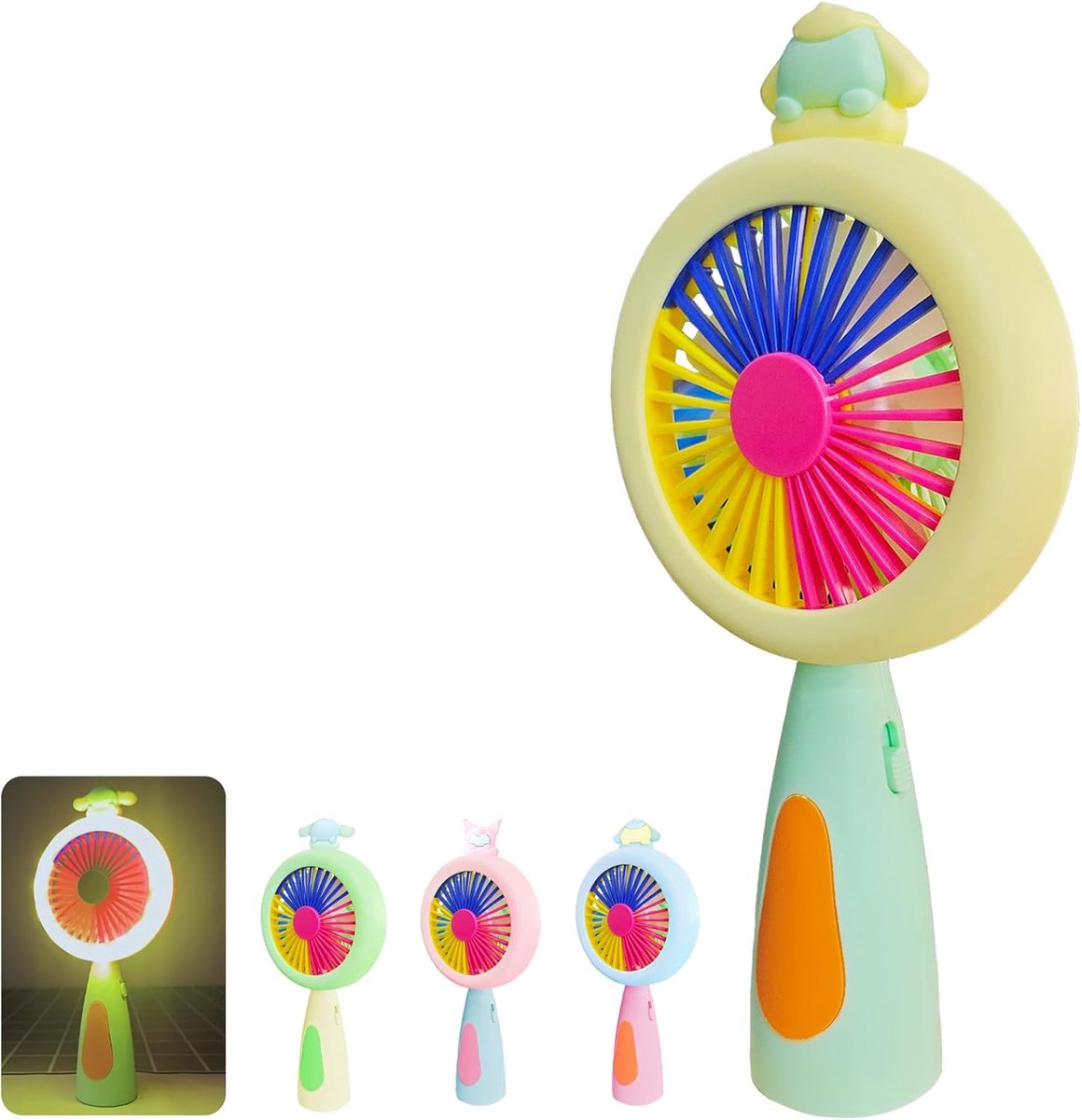 Draagbare mini-ventilator met licht, handventilator, lichtgevende mini-ventilator, op batterijen werkende handventilator, oplaadbaar, handventilator voor reizen, kantoor, buiten
