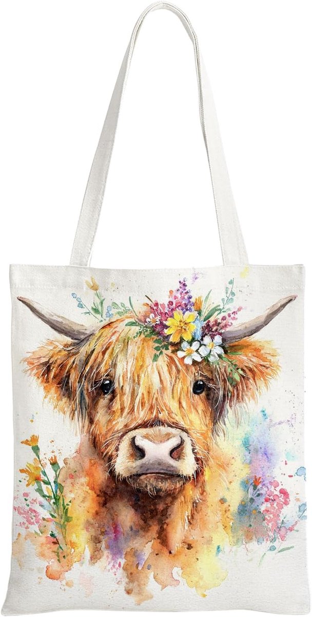Hooglander Canvas Tas - Dubbelzijdig Bedrukte Herbruikbare Tas voor Dames en Heren