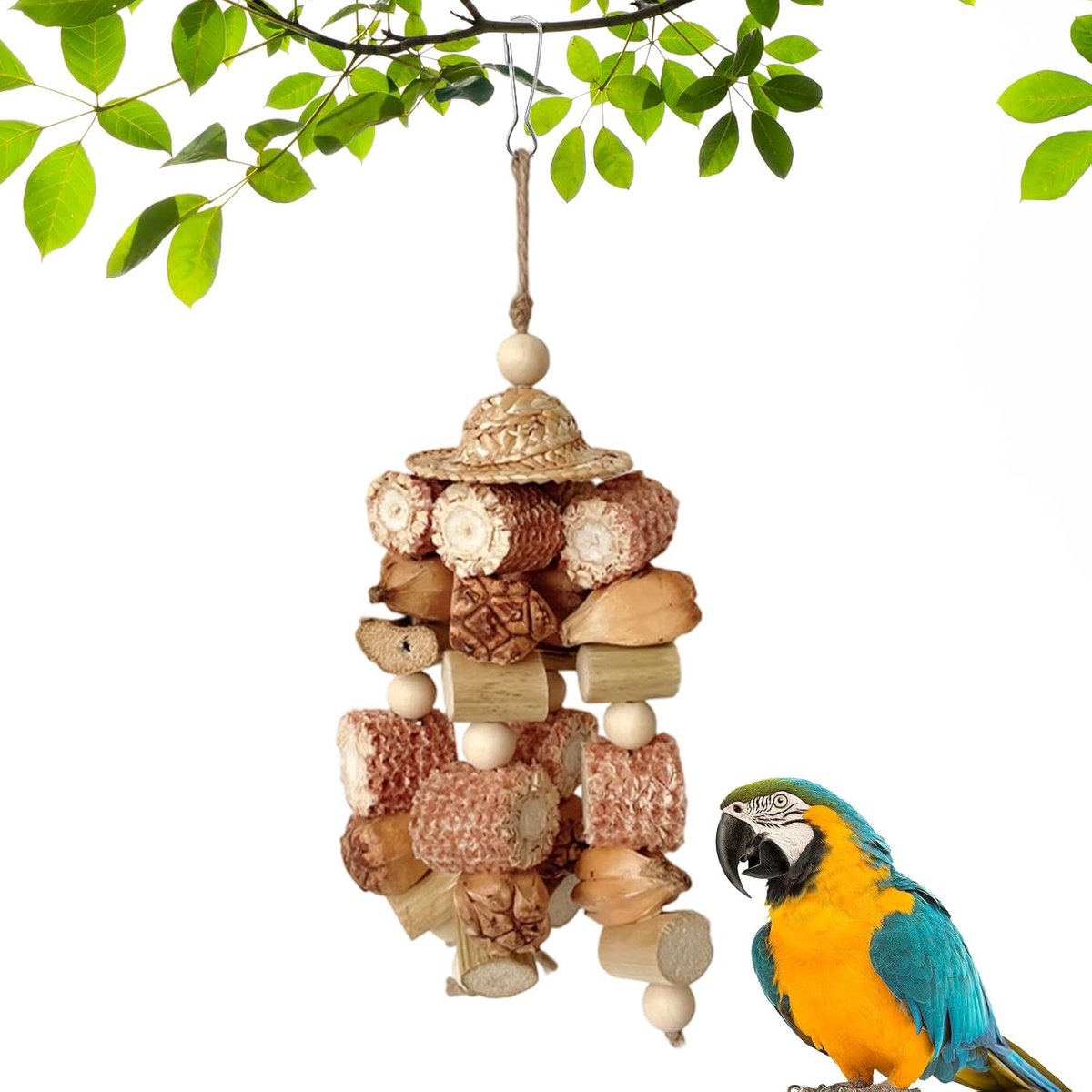 Speelgoed - Gabon Grijs Papegaai Speelgoed - Natuurlijk Vogelspeelgoed - Natuurlijke Materialen, Geschikt voor Afrikaanse Grijze Papegaaien, Afrikaanse Grijze Papegaaien, Cacatoes