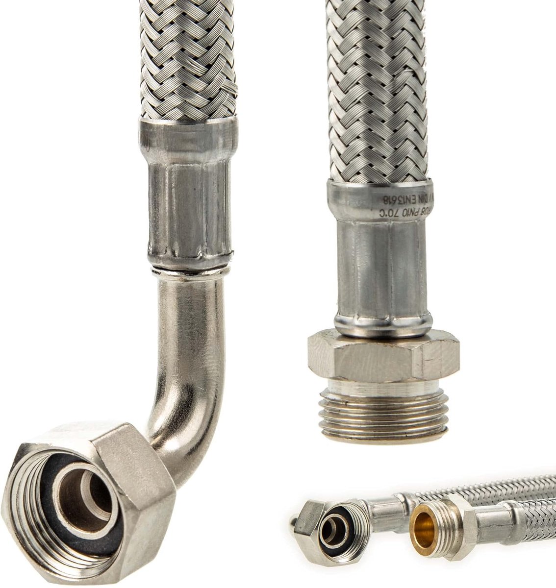 DVGW Sanitaire Aansluitslang 90° Buig 3/8 Moer x 3/8 Mannelijk x 300 mm