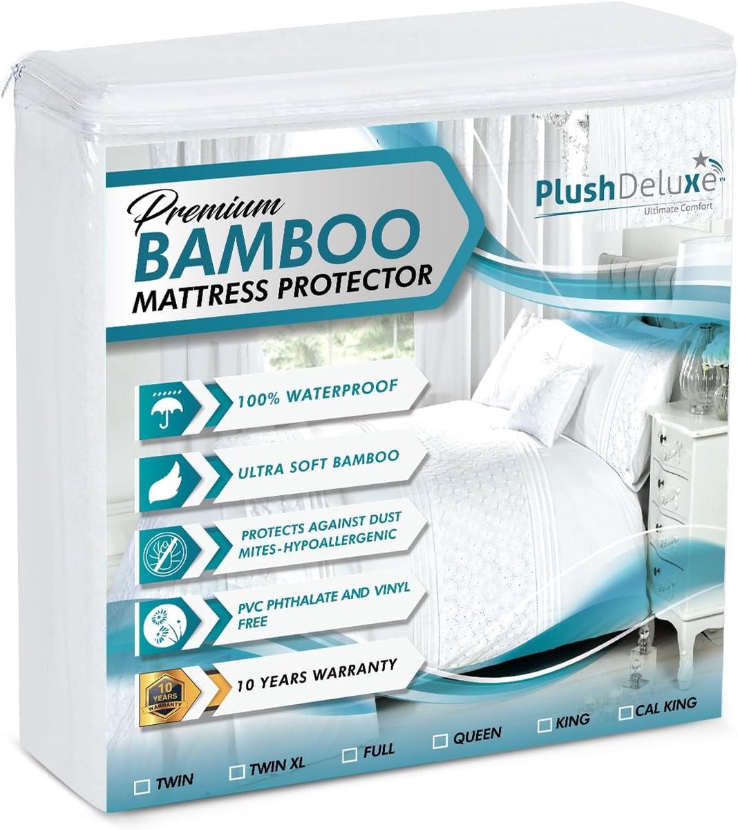 SnelShoppen - Premium Bamboe Matrasbeschermer - Waterdicht, Hypoallergeen, Ultra Zacht, Ademend Matrasbescherming - Vrij van PVC, Ftalaten (UK King Si
