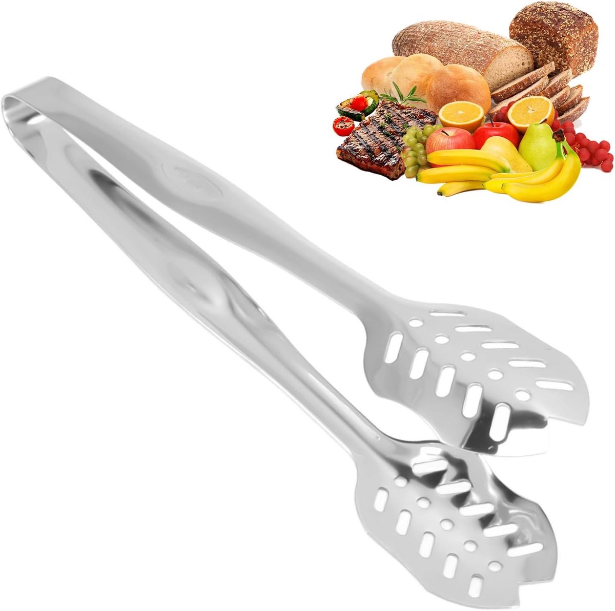 keukentang, 25 cm, lange zilveren bladeren, 304 roestvrij staal, gebaktang, suikertang, levensmiddelen, kooktang, saladetang, grilltang voor bruiloft, feest, bar, buffet, grill, picknick