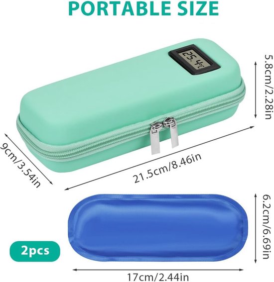 Koeltas met 2 TSA-koelaccu's, diabetici-tas met temperatuurweergave, insuline-pen tas, kleine isolatietas, koelbox, mini-etui, tas voor pen, spuiten, epipen, spuiten — afbeelding 3