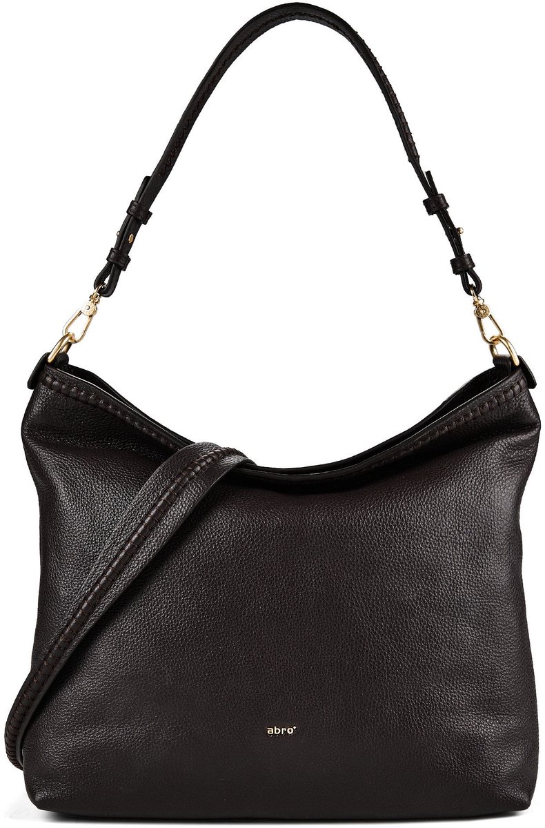 abro Leren schoudertas Leather Agave Signature Shoulder Bag Dark Brown donkerbruin