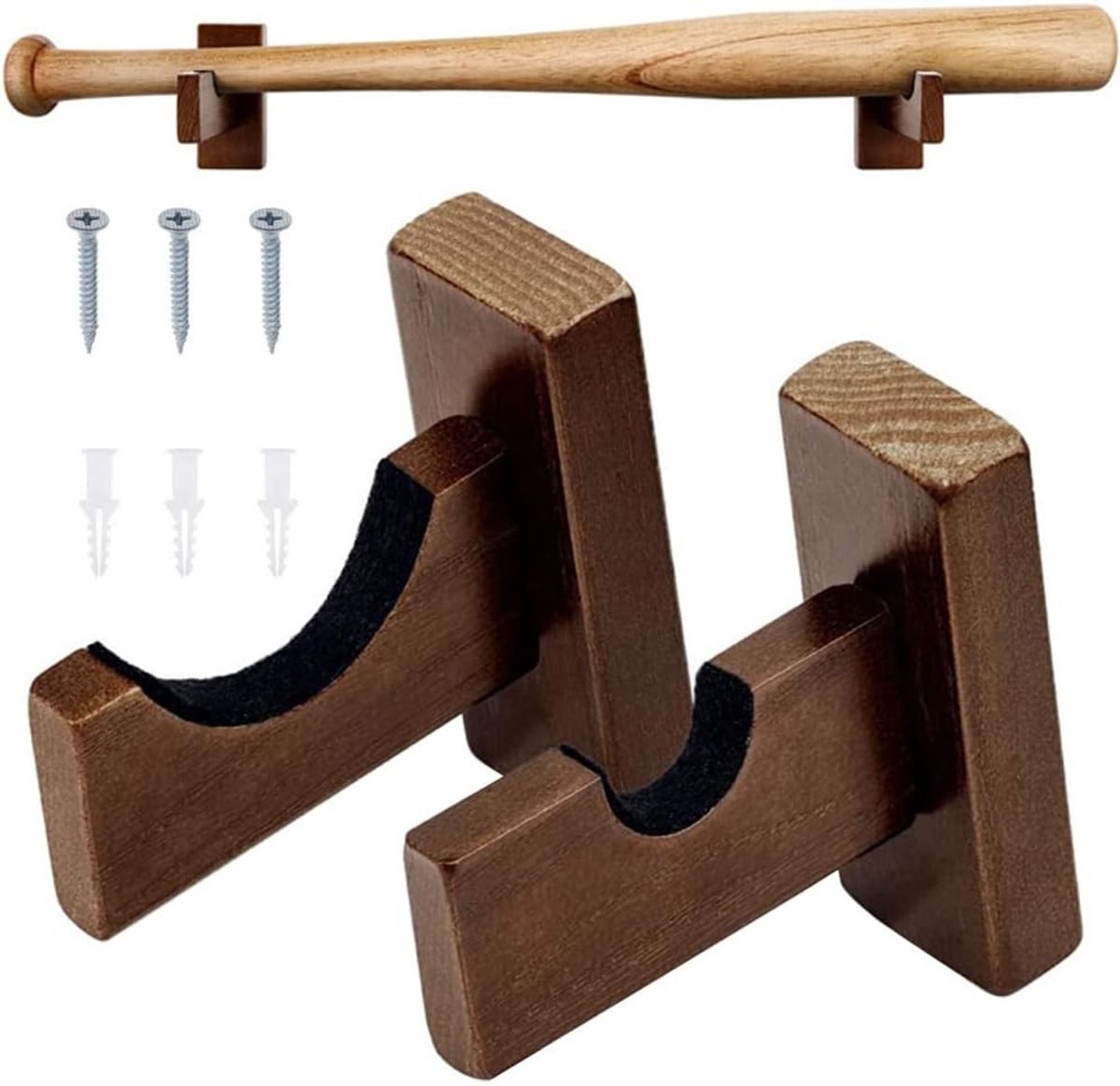 muurbevestiging, 2 stuks softbalknuppel muurbevestiging, honkbalknuppel horizontale rekbeugel met vilten voering muurbevestiging voor honkbal, softbal, hockeystick vitrine