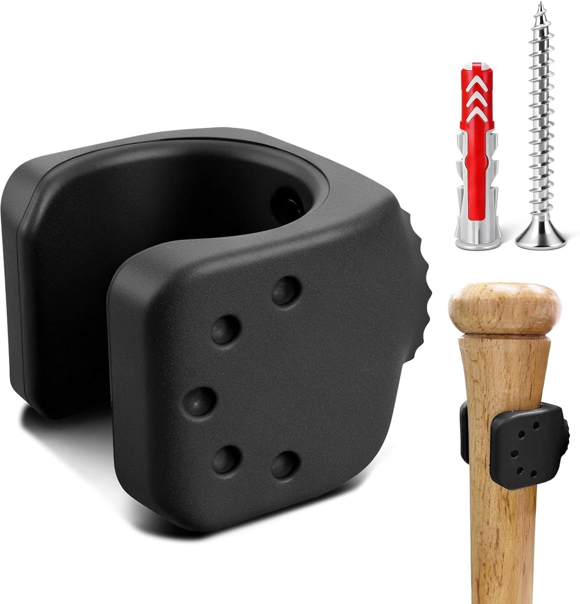 Honkbalknuppelhouder voor honkbalknuppel, hout, voor 30-36 mm, wandhouder met schroef, pluggen, flexibele grip zonder krassen, geschikt voor opslag