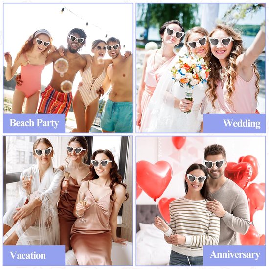 24 stuks hartvormige zonnebril, retro partybril, dames en heren, gepolariseerd, liefdeshart voor bruiloft, vakantie, feest, outdoor en fotoshooting — afbeelding 4