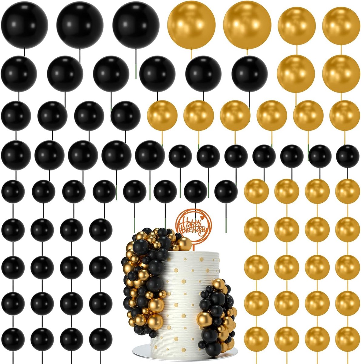 80 stuks mini-ballontaartdecoraties - schuimbolletjes voor verjaardagsfeesten, bruiloften, jubileum (zwart goud)