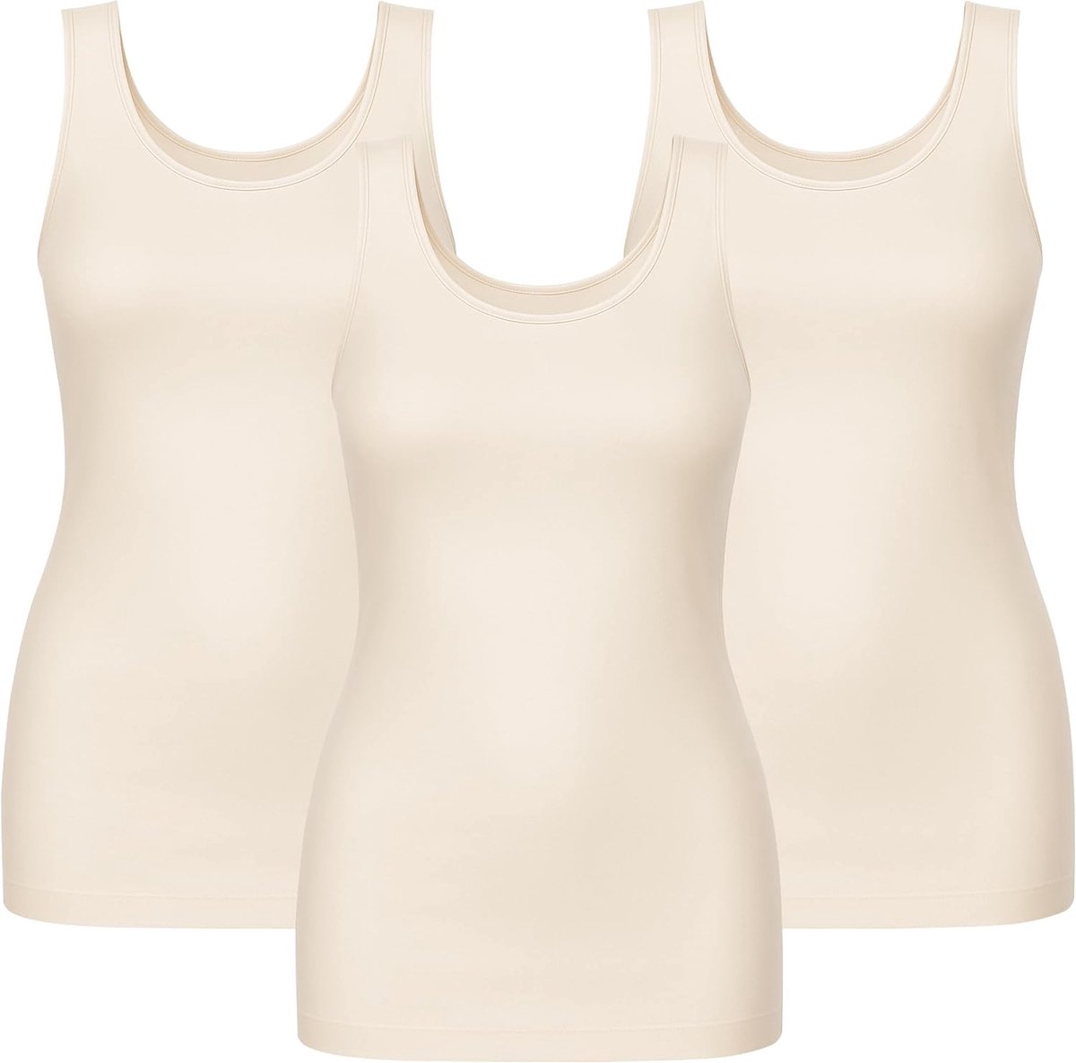 3-pack Longshirt Dames Ondershirts | Basic Feel Good Microvezel Damestop zonder Beugel | Onderhemd Dames Wit Zwart Beige