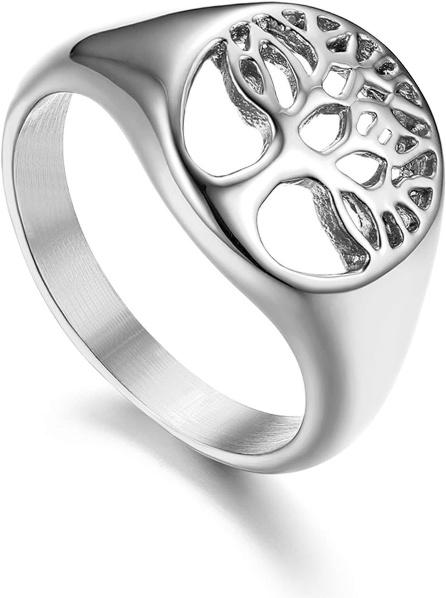 Ring van roestvrij staal, motief boom van het leven, eenvoudige ring, origineel, vintage, kleur goud en zilver, fantasie, verjaardagscadeau voor heren, dames en koppels
