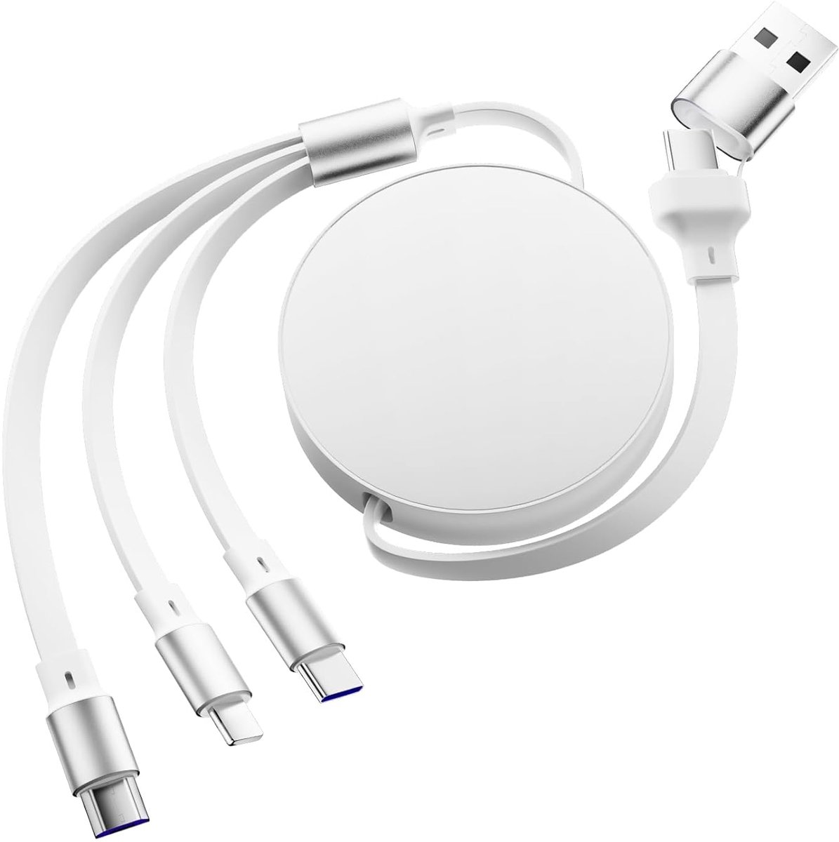 Image of 120 W USB-laadkabel, meervoudig, 3-in-1 multi-USB-kabel, intrekbare oplaadkabel, snellaadkabel met micro/telefoon/type C, universele oplaadkabel, oproller, compatibel met i-Phone, laptop, i-pad