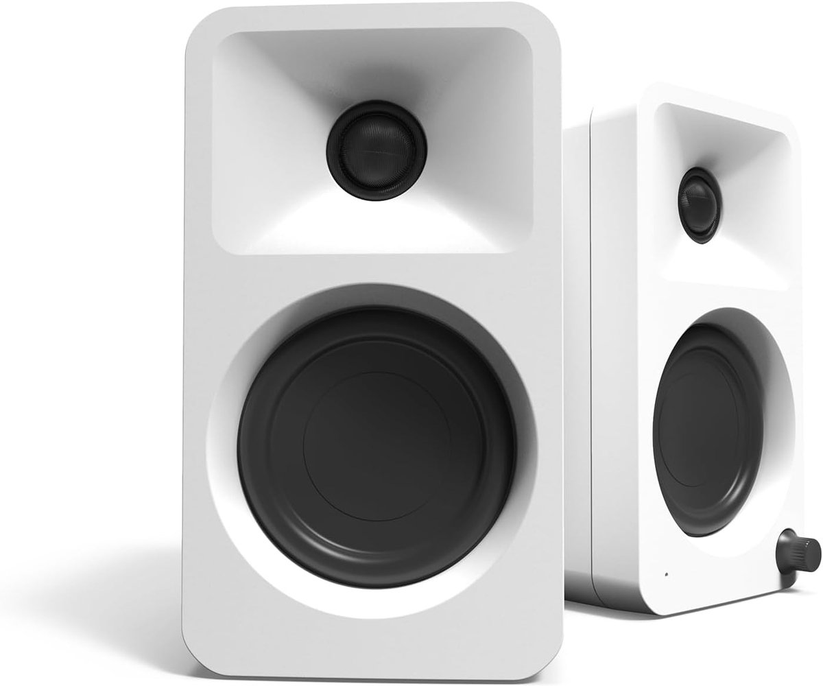 ORA 100W Powered Bi-amp Reference Desktop Computer Speakers w/Bluetooth 5.0 & USB-C | 100 Hz Crossover | Reference Quality Sound | Pair | White
